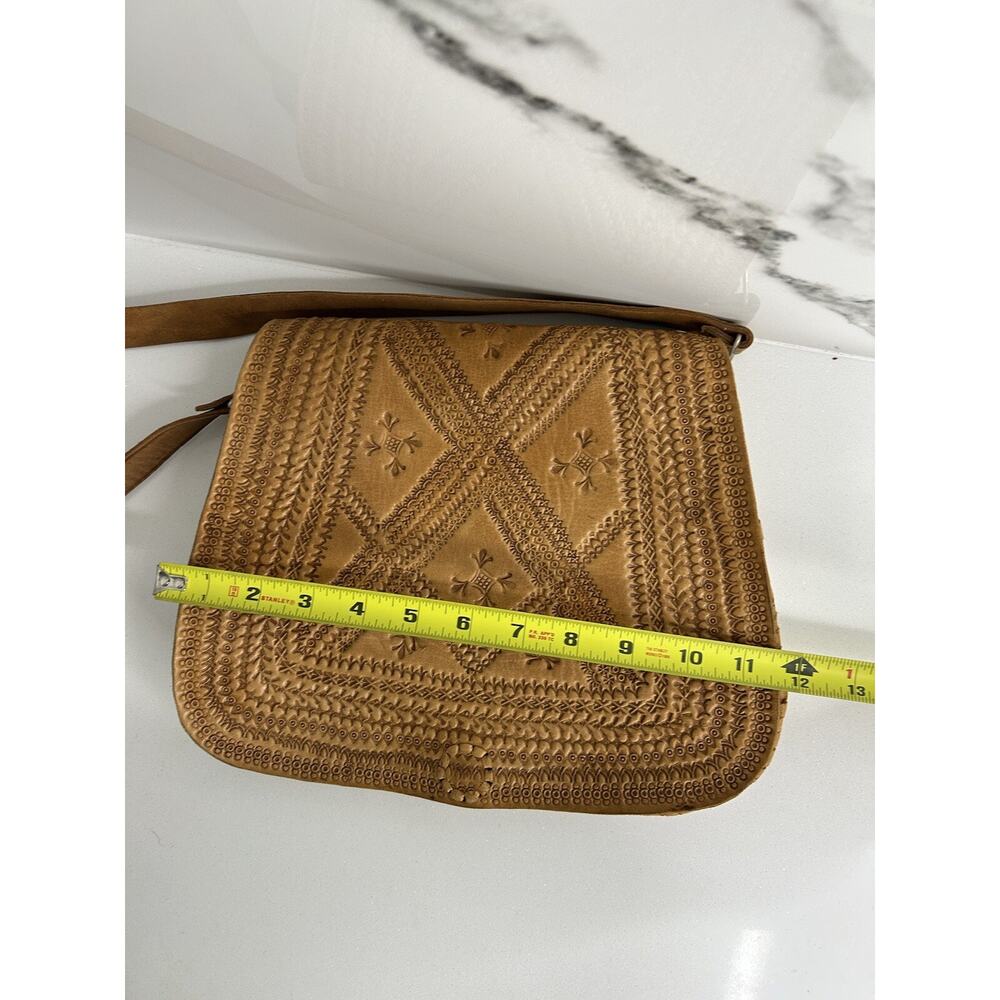 Handmade Tooled Leather Bag Bohemian Hippie Crossbody Vintage 60s Retro Pristine - Picture 5 of 13